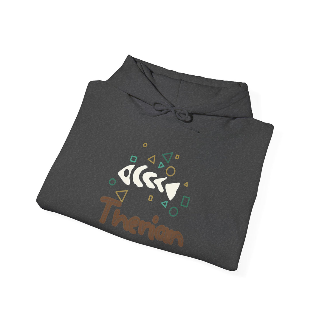 Therian Fish Bone Hoodie – Geometric Fish Skeleton with Lettering Hoodie