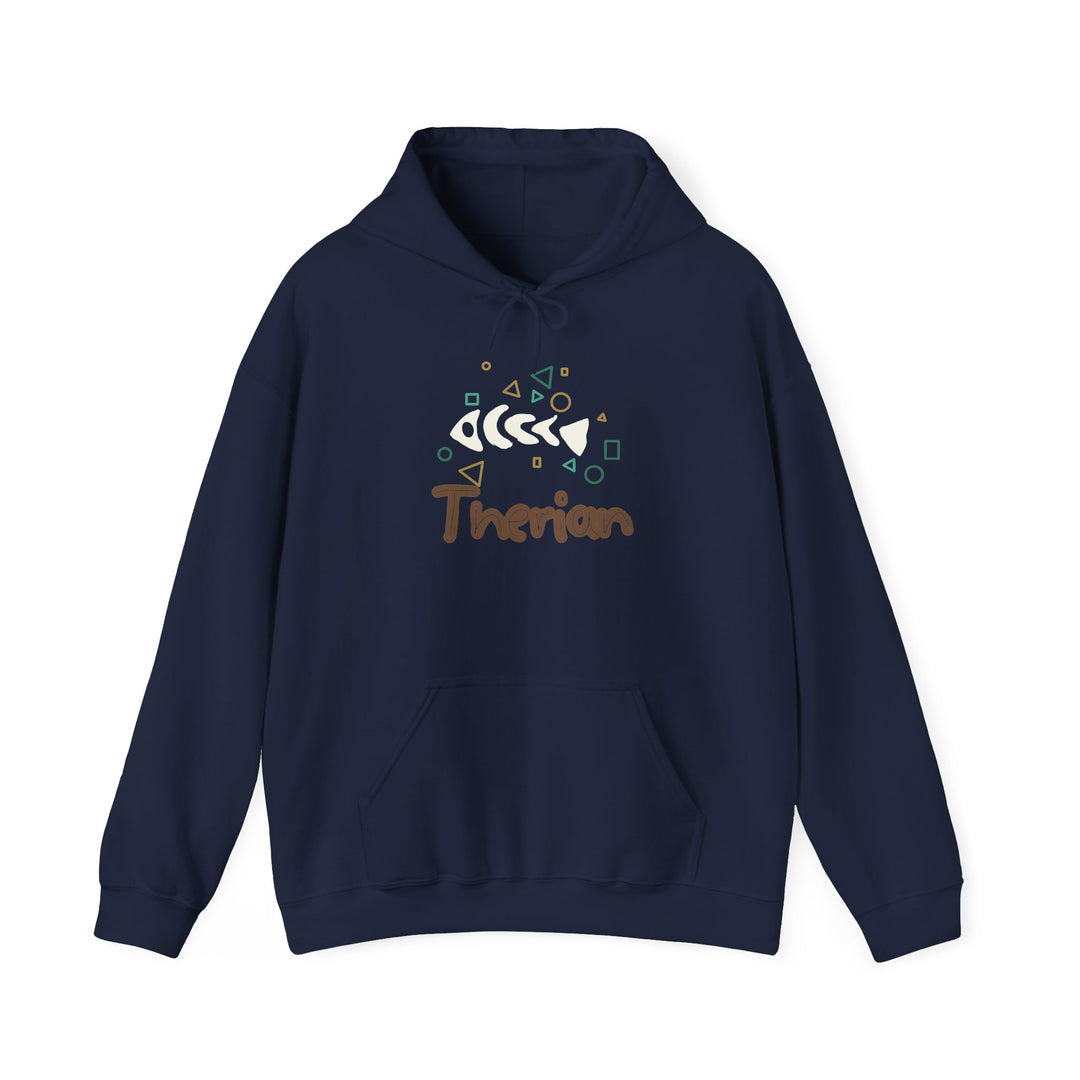 Therian Fish Bone Hoodie – Geometric Fish Skeleton with Lettering Hoodie