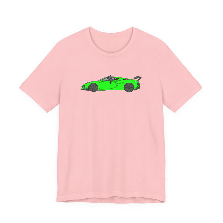 Woke Up in My New Supercar Tee – Cat in a Green Sports Car T-Shirt
