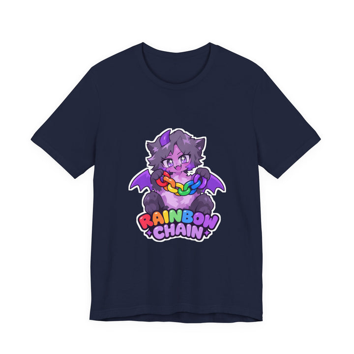 Rainbow Chain Maskottchen T-Shirt – Süßer Dämonen-Kater im Anime-Stil