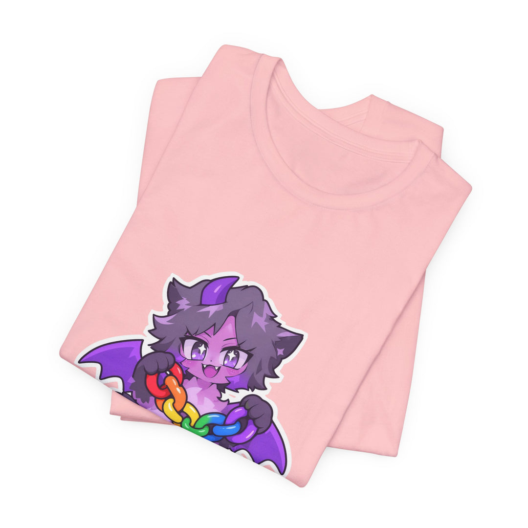 Rainbow Chain Maskottchen T-Shirt – Süßer Dämonen-Kater im Anime-Stil
