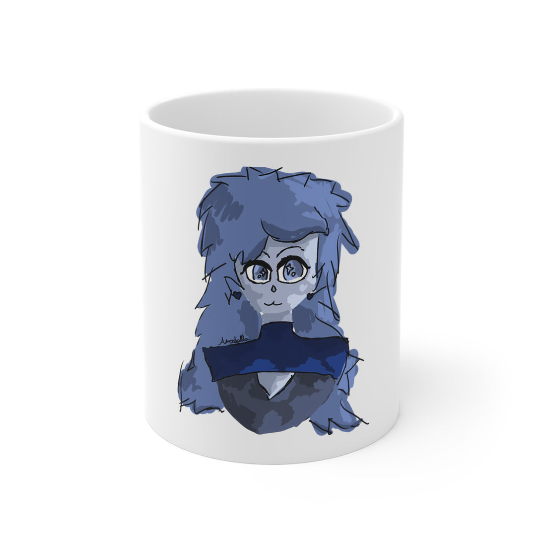 Blue Haze Girl Mug – Hand-Painted Anime Portrait Coffee Mug 11oz