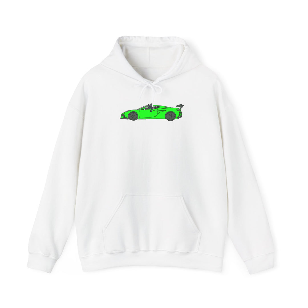 Woke Up in My New Supercar Hoodie – Katze im grünen Sportwagen