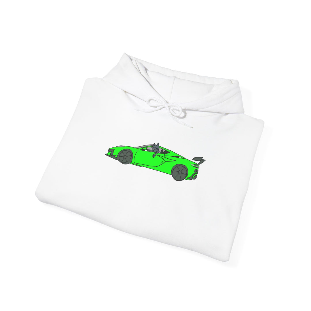 Woke Up in My New Supercar Hoodie – Katze im grünen Sportwagen