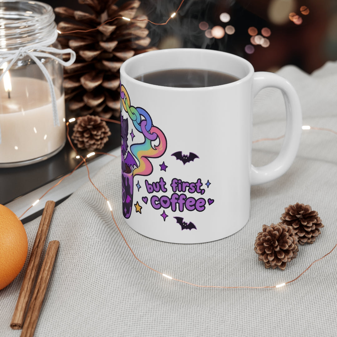 But First, Coffee Tasse – Dämonen-Kätzchen Kaffeebecher 0,33 l