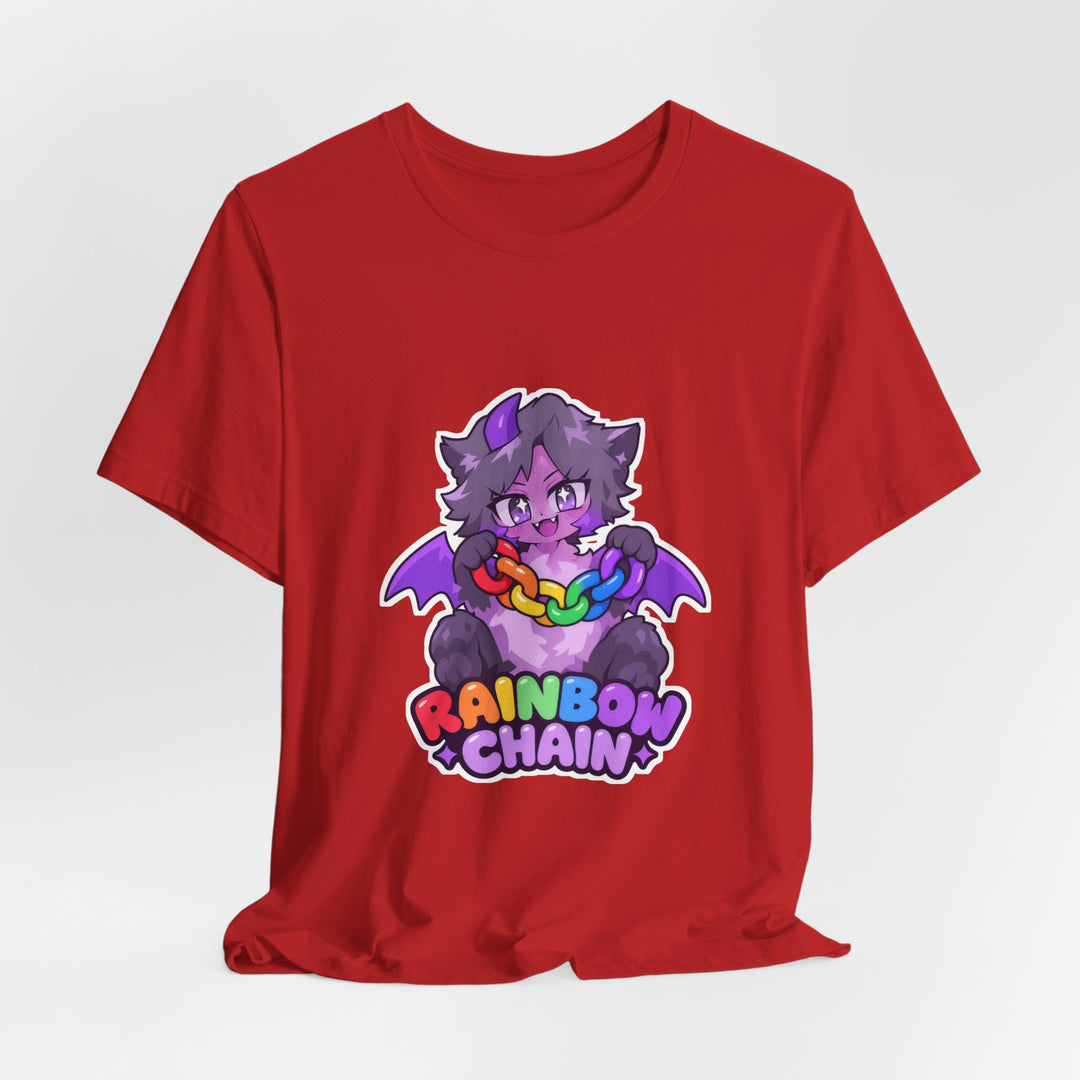 Rainbow Chain Maskottchen T-Shirt – Süßer Dämonen-Kater im Anime-Stil