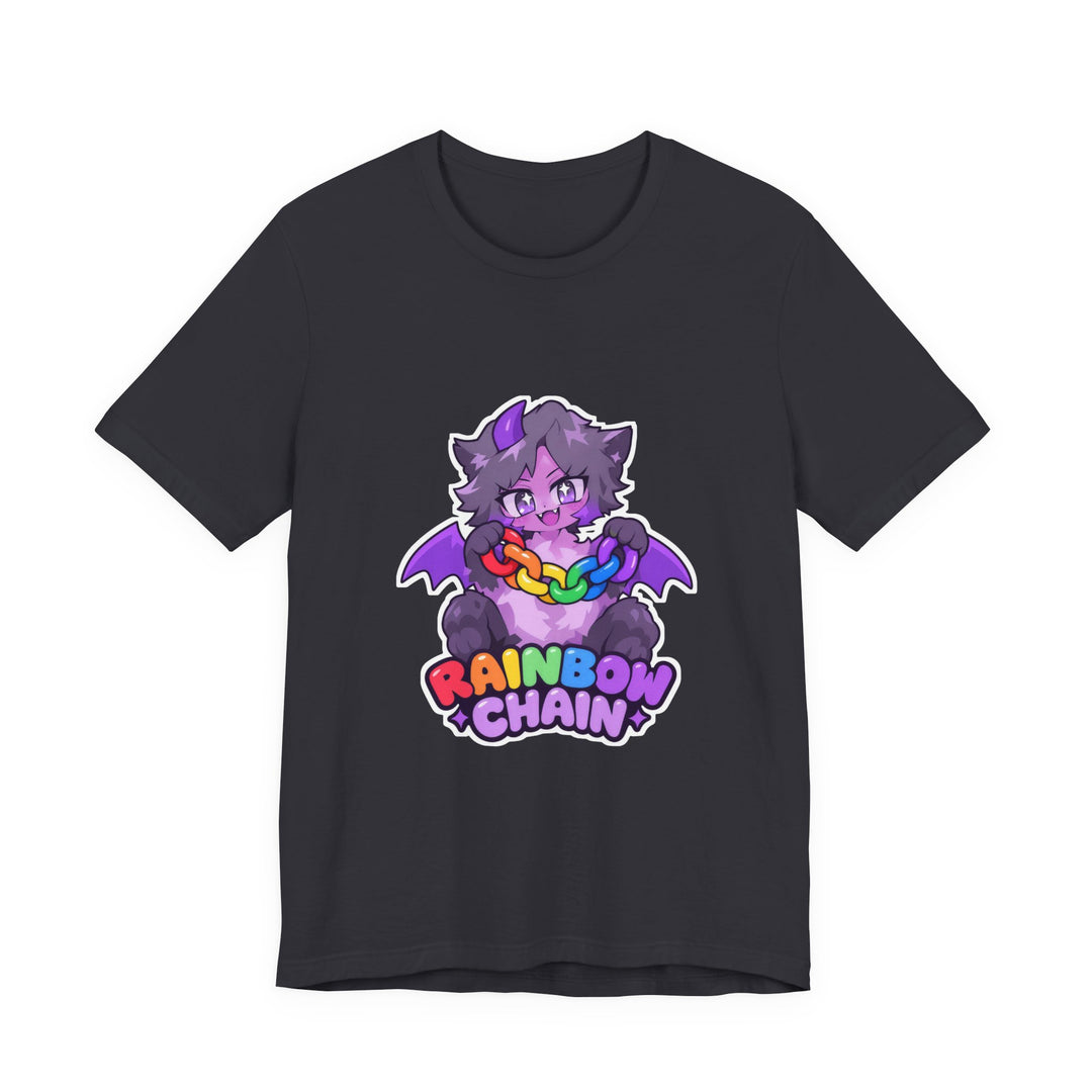 Rainbow Chain Maskottchen T-Shirt – Süßer Dämonen-Kater im Anime-Stil