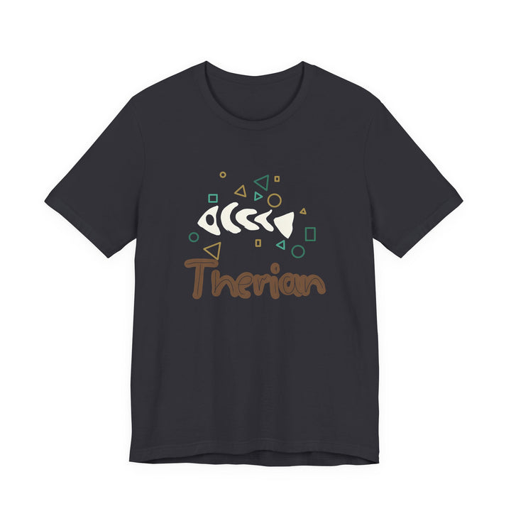 Therian Fish Bone T-Shirt – Geometrisches Fischskelett mit Schriftzug