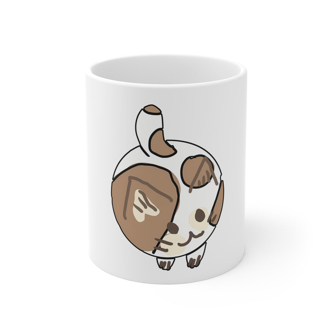 Cream Chibi Cat Tasse – Runde Kawaii-Katze, Kaffeebecher 0,33 l
