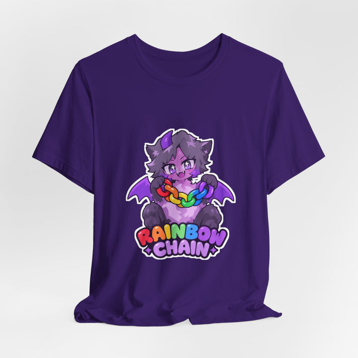 Rainbow Chain Maskottchen T-Shirt – Süßer Dämonen-Kater im Anime-Stil