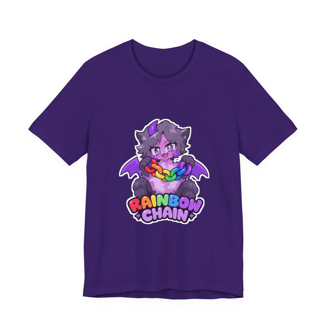 Rainbow Chain Maskottchen T-Shirt – Süßer Dämonen-Kater im Anime-Stil
