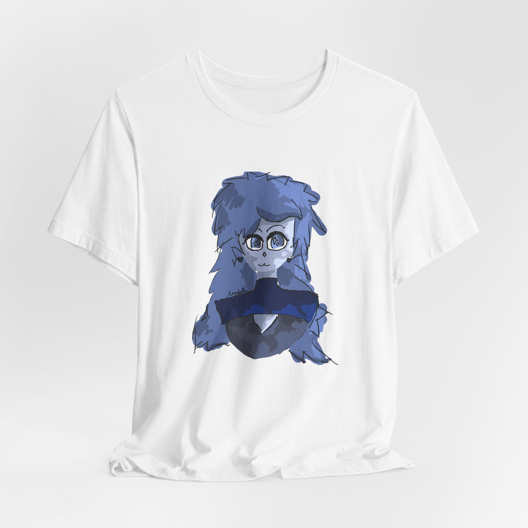 Blue Haze Girl T-Shirt – Handgemaltes Anime-Porträt