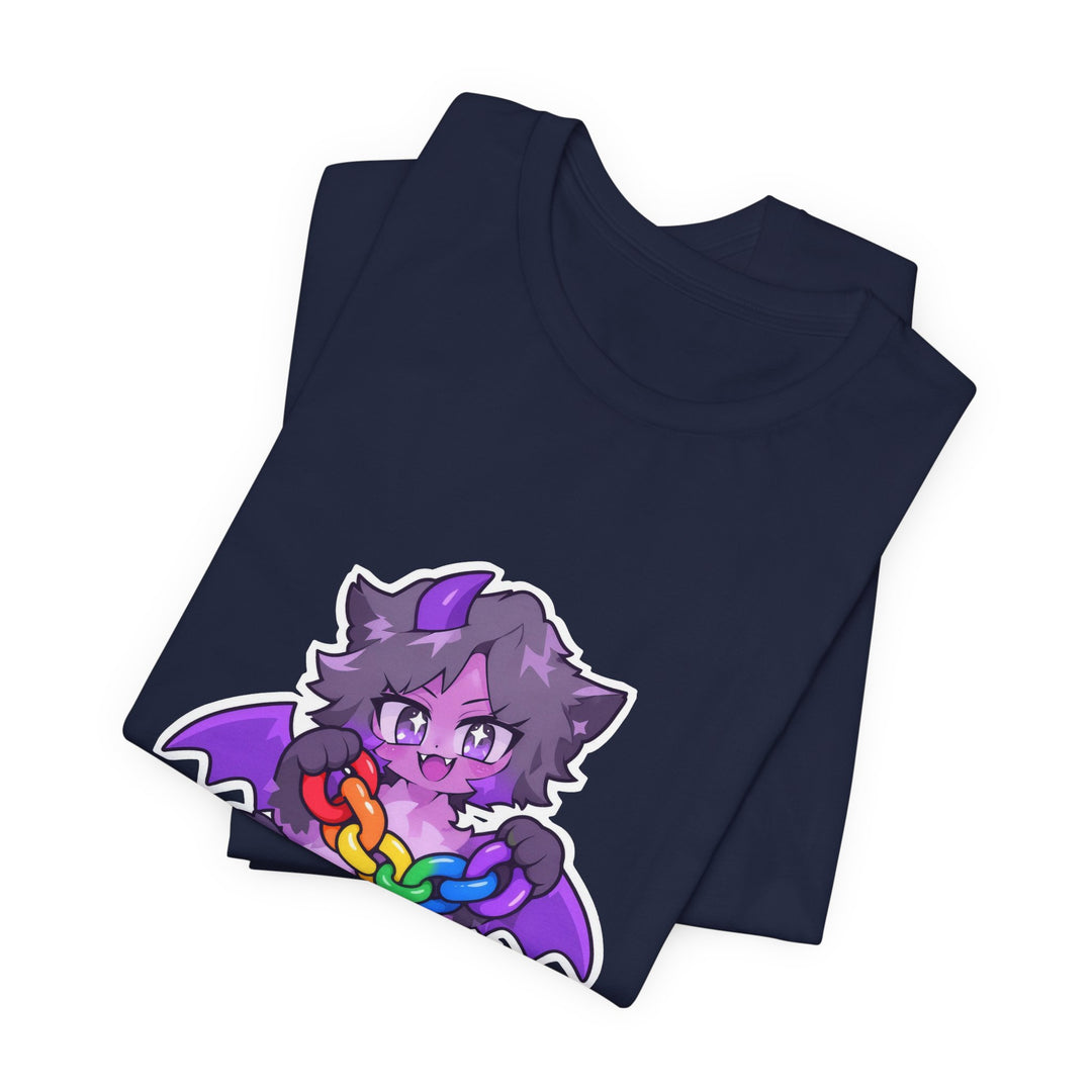 Rainbow Chain Maskottchen T-Shirt – Süßer Dämonen-Kater im Anime-Stil
