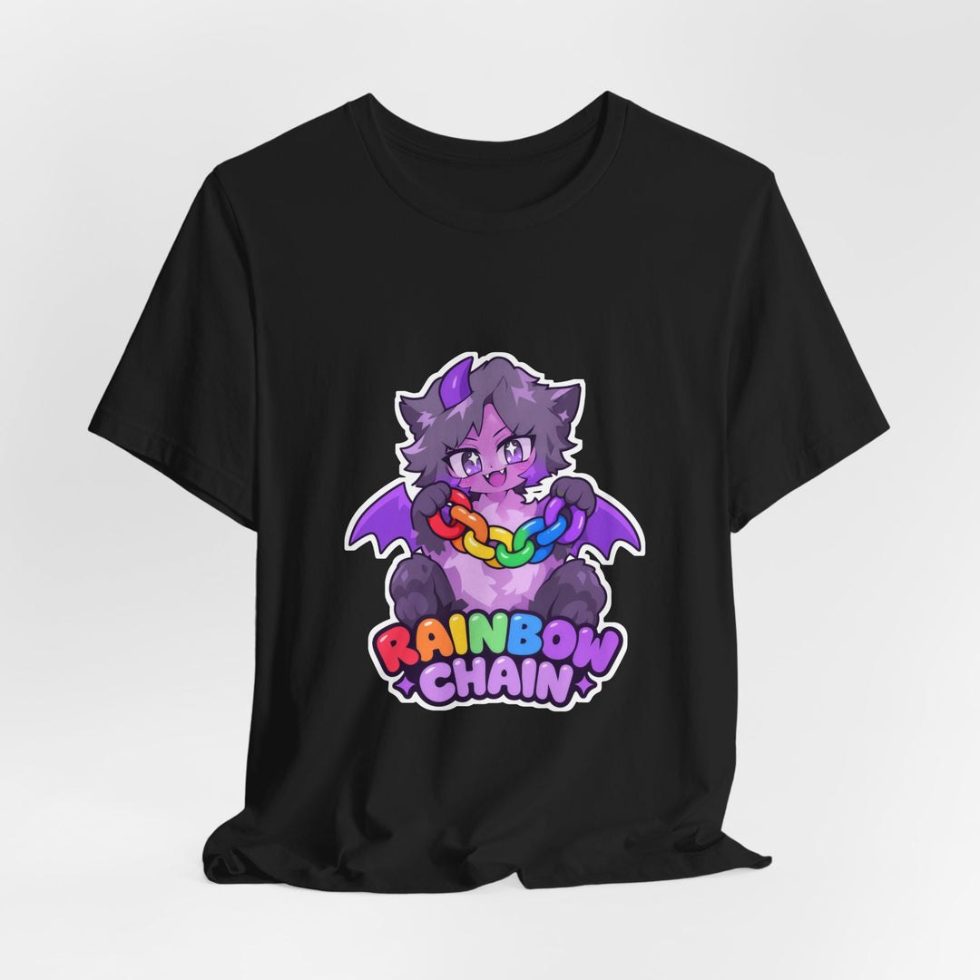 Rainbow Chain Maskottchen T-Shirt – Süßer Dämonen-Kater im Anime-Stil