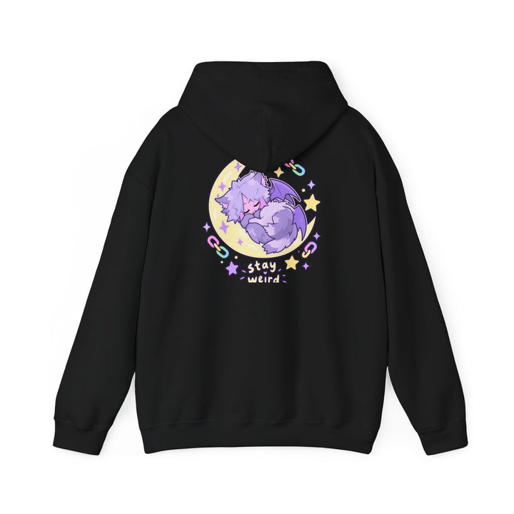 Stay Weird Hoodie – Schlafendes Fledermaus-Kätzchen, Rückendruck