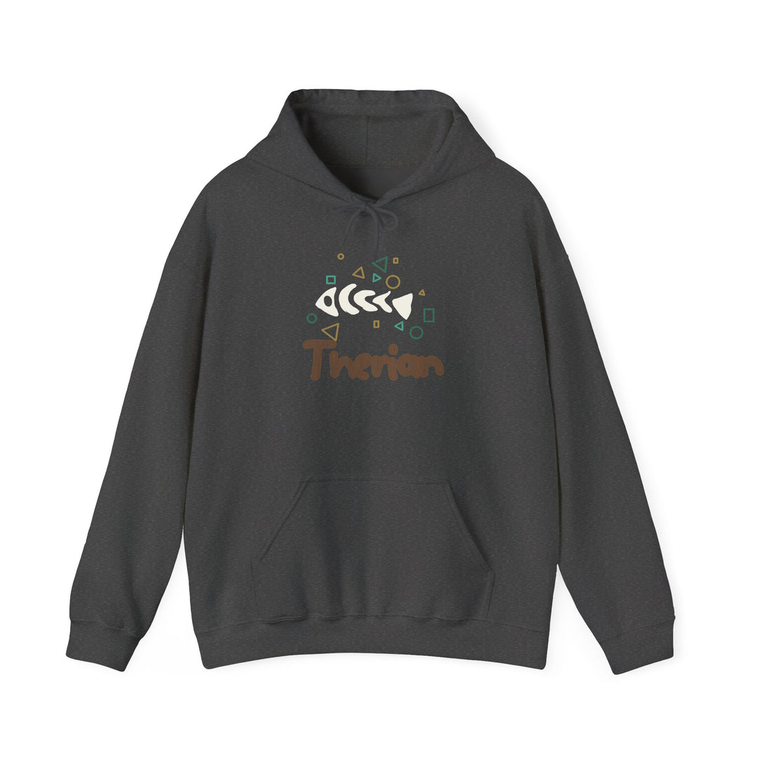 Therian Fish Bone Hoodie – Geometric Fish Skeleton with Lettering Hoodie