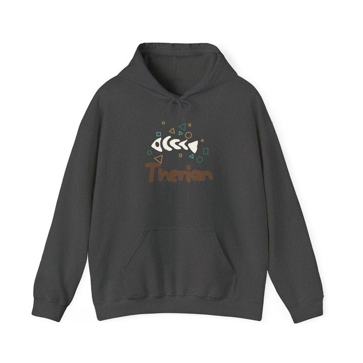 Therian Fish Bone Hoodie – Geometric Fish Skeleton with Lettering Hoodie