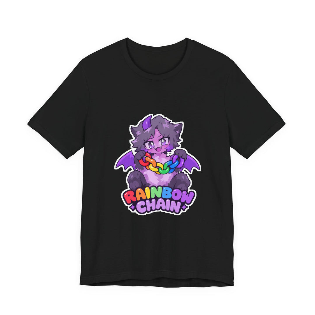 Rainbow Chain Maskottchen T-Shirt – Süßer Dämonen-Kater im Anime-Stil