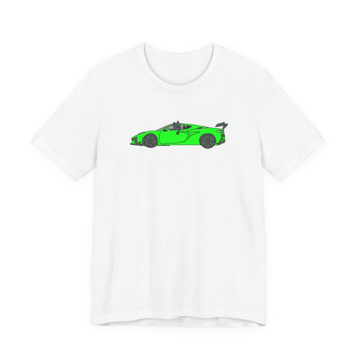 Woke Up in My New Supercar Tee – Cat in a Green Sports Car T-Shirt