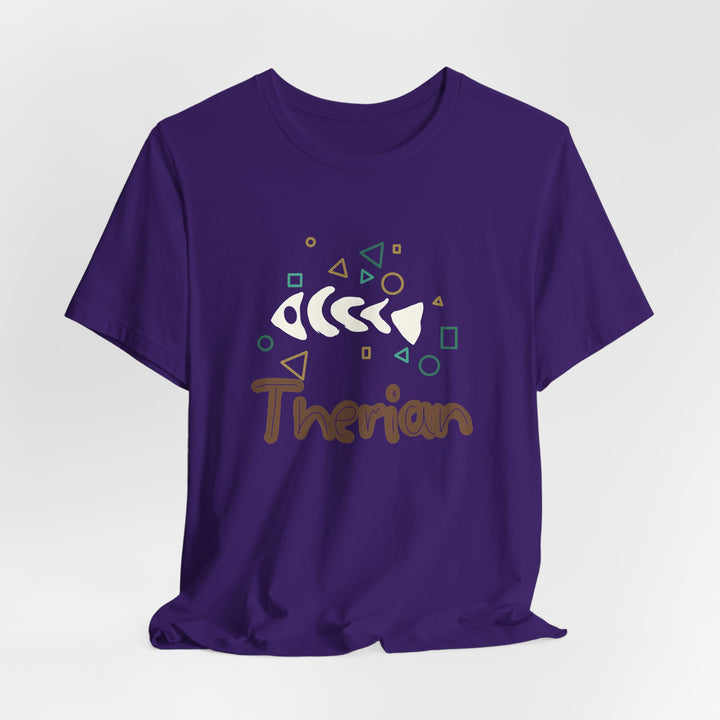 Therian Fish Bone T-Shirt – Geometrisches Fischskelett mit Schriftzug