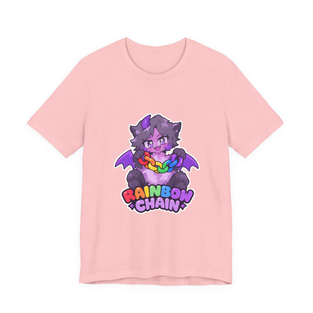 Rainbow Chain Maskottchen T-Shirt – Süßer Dämonen-Kater im Anime-Stil