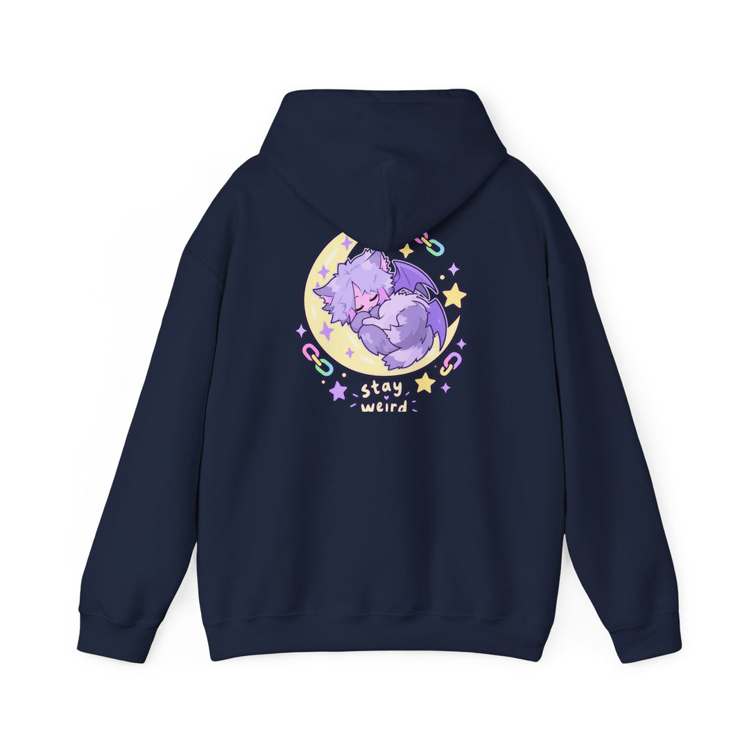 Stay Weird Hoodie – Schlafendes Fledermaus-Kätzchen, Rückendruck