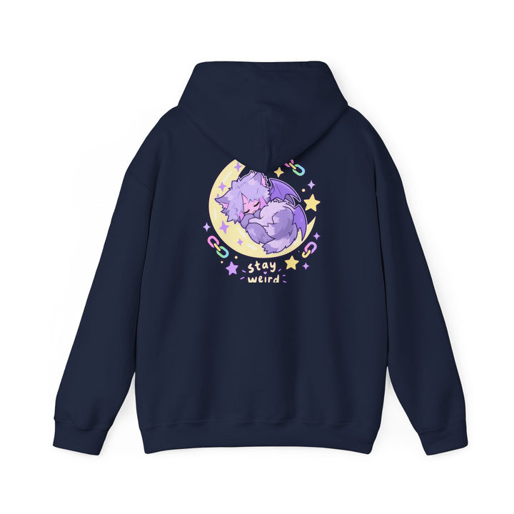Stay Weird Hoodie – Schlafendes Fledermaus-Kätzchen, Rückendruck