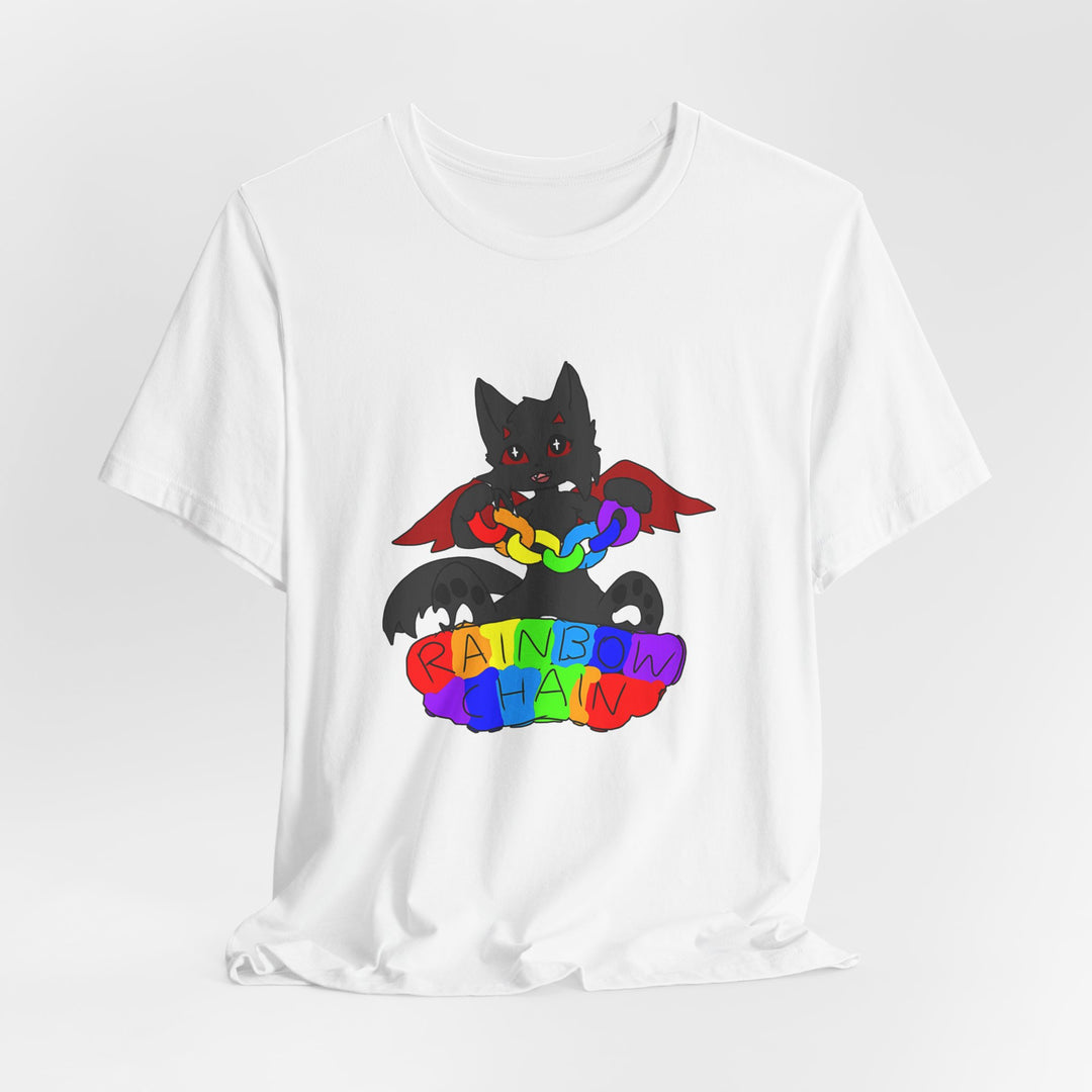 Chi Rainbow Chain Tee – Black Demon Cat Mascot T-Shirt
