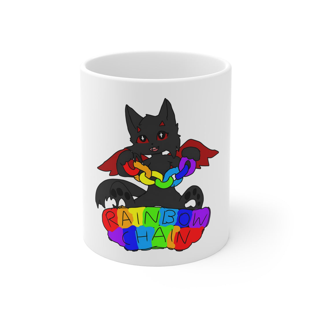 Chi Rainbow Chain Tasse – Schwarzes Dämonen-Kätzchen als Maskottchen, Kaffeebecher 0,33 l