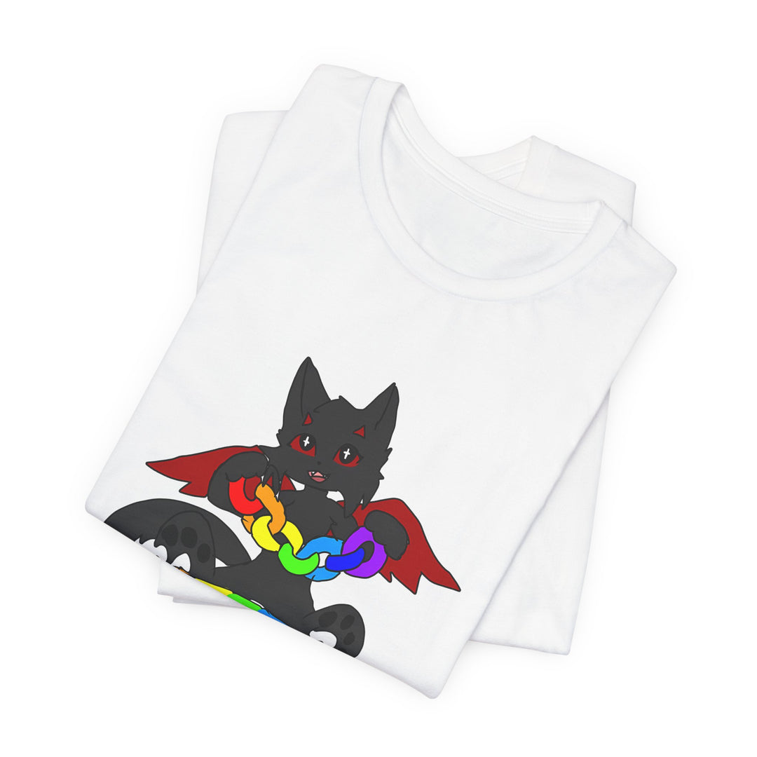 Chi Rainbow Chain Tee – Black Demon Cat Mascot T-Shirt