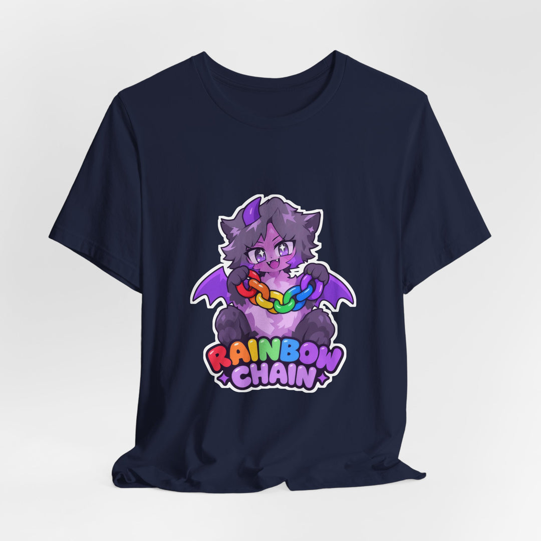 Rainbow Chain Maskottchen T-Shirt – Süßer Dämonen-Kater im Anime-Stil