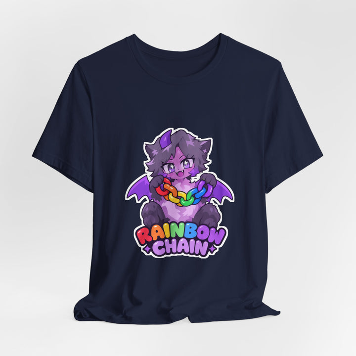 Rainbow Chain Maskottchen T-Shirt – Süßer Dämonen-Kater im Anime-Stil