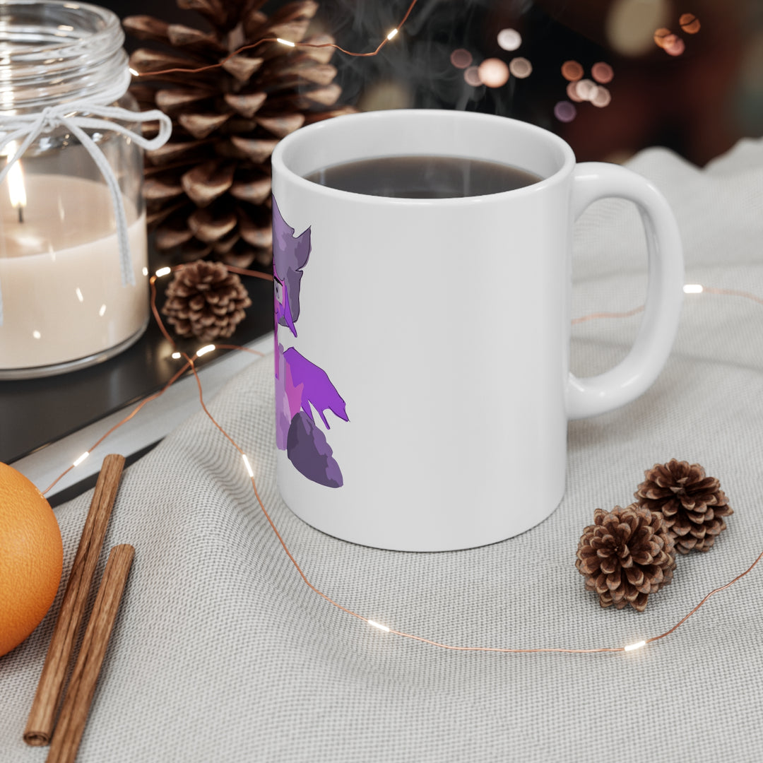 Purple Demon Cat Tasse – Süßes Gothic-Anime-Motiv mit Fledermaus-Kätzchen, Kaffeebecher 0,33 l