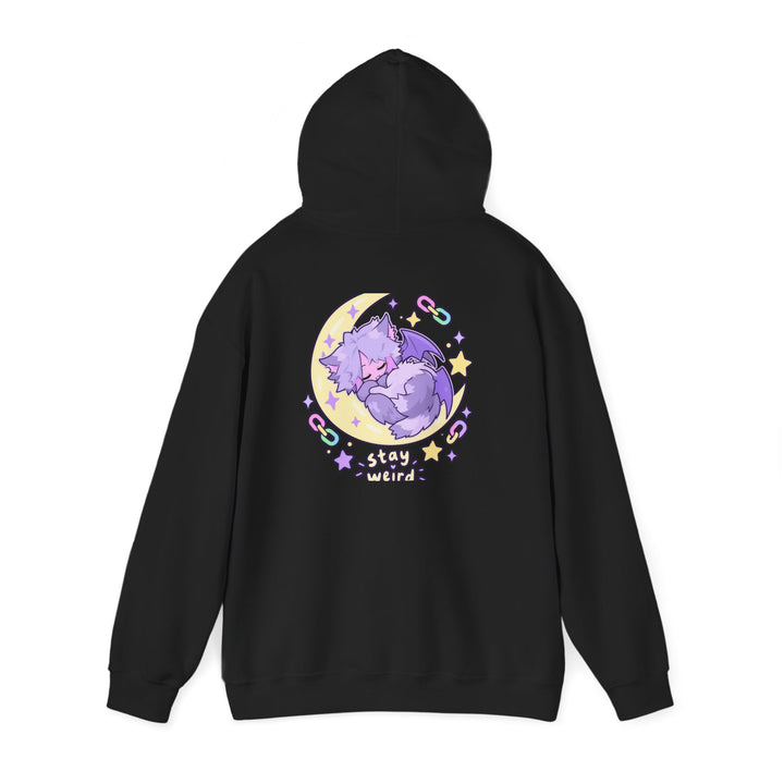 Stay Weird Hoodie – Schlafendes Fledermaus-Kätzchen, Rückendruck