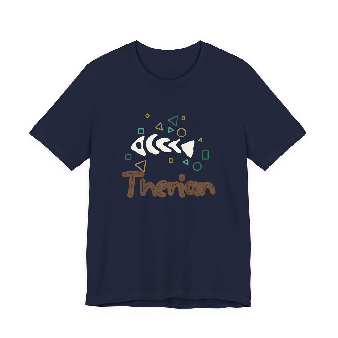 Therian Fish Bone T-Shirt – Geometrisches Fischskelett mit Schriftzug