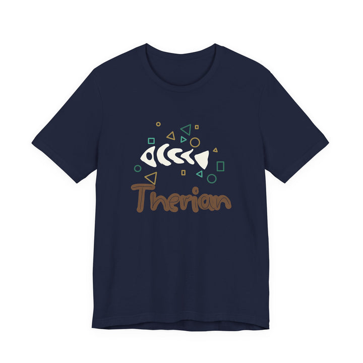 Therian Fish Bone T-Shirt – Geometrisches Fischskelett mit Schriftzug