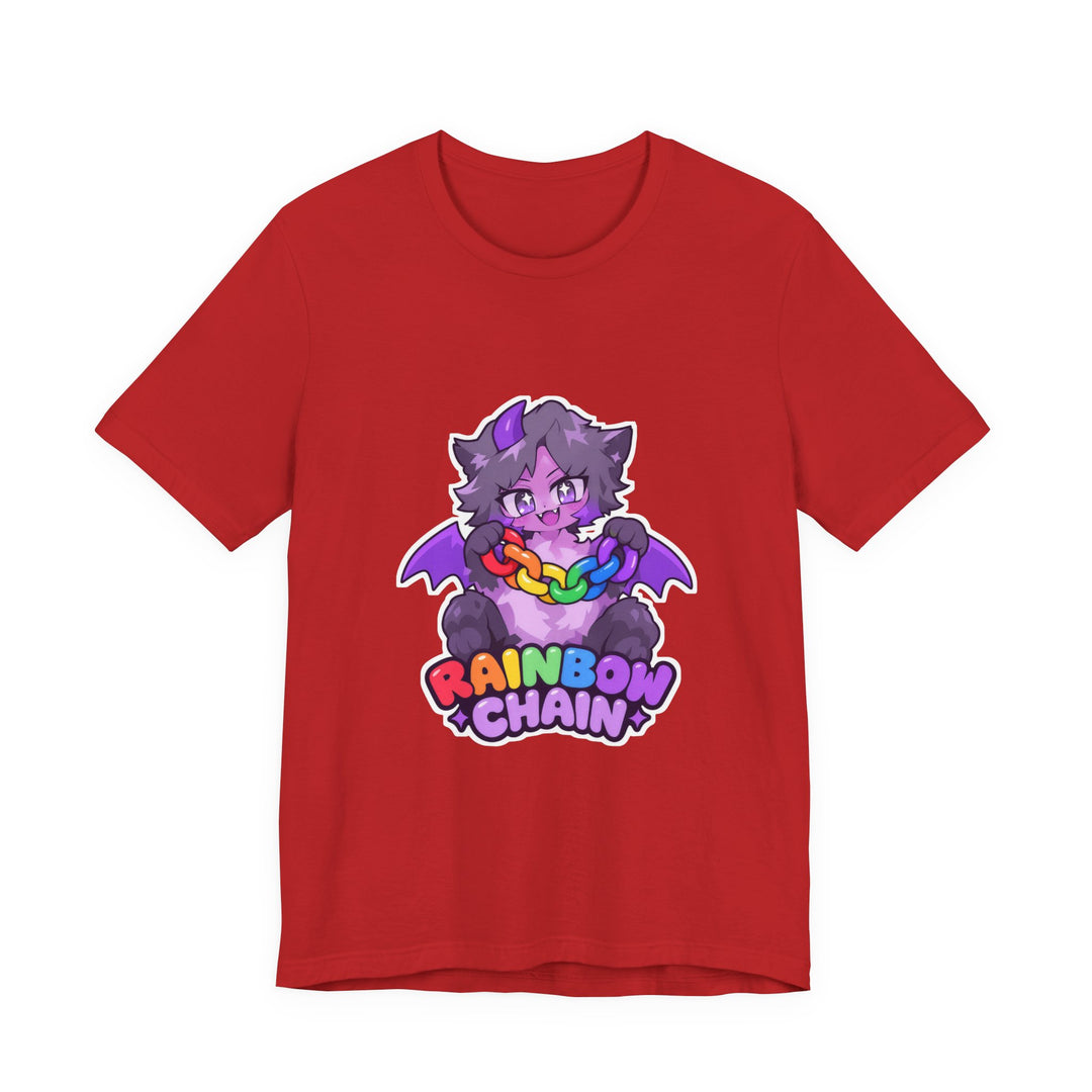 Rainbow Chain Maskottchen T-Shirt – Süßer Dämonen-Kater im Anime-Stil