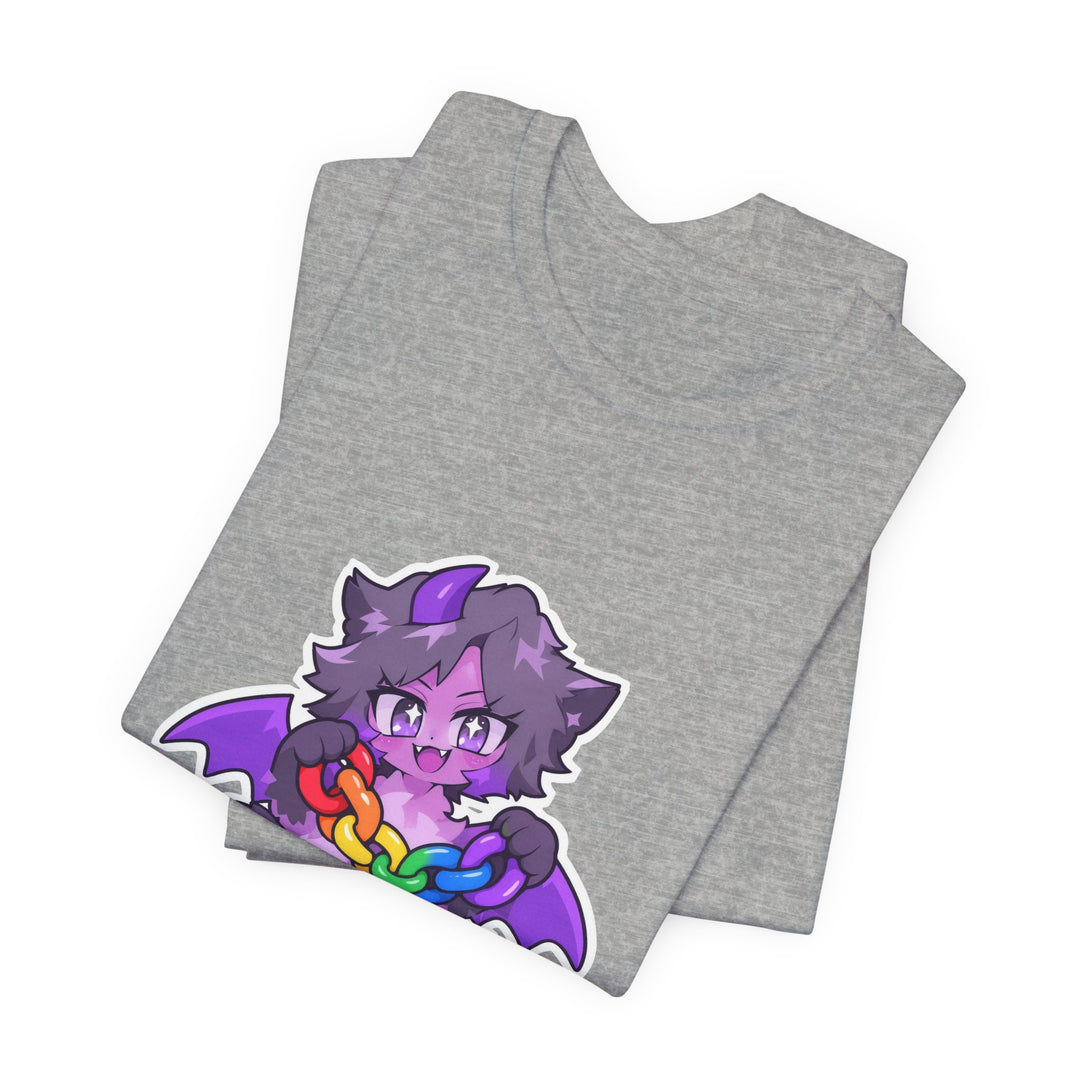 Rainbow Chain Maskottchen T-Shirt – Süßer Dämonen-Kater im Anime-Stil