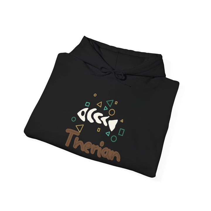 Therian Fish Bone Hoodie – Geometric Fish Skeleton with Lettering Hoodie