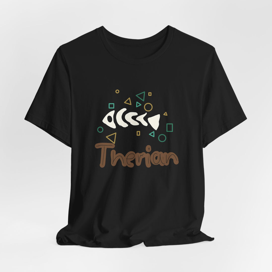 Therian Fish Bone T-Shirt – Geometrisches Fischskelett mit Schriftzug