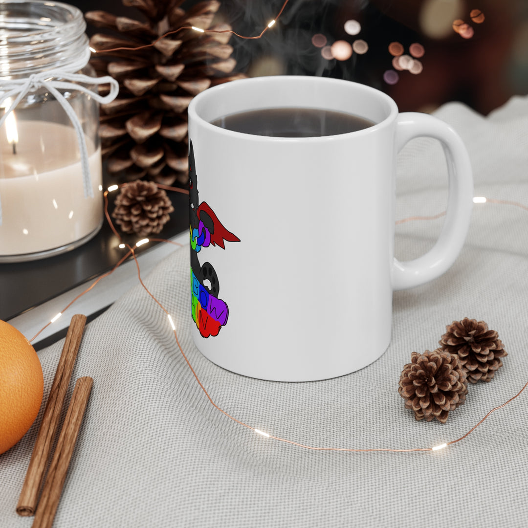 Chi Rainbow Chain Tasse – Schwarzes Dämonen-Kätzchen als Maskottchen, Kaffeebecher 0,33 l