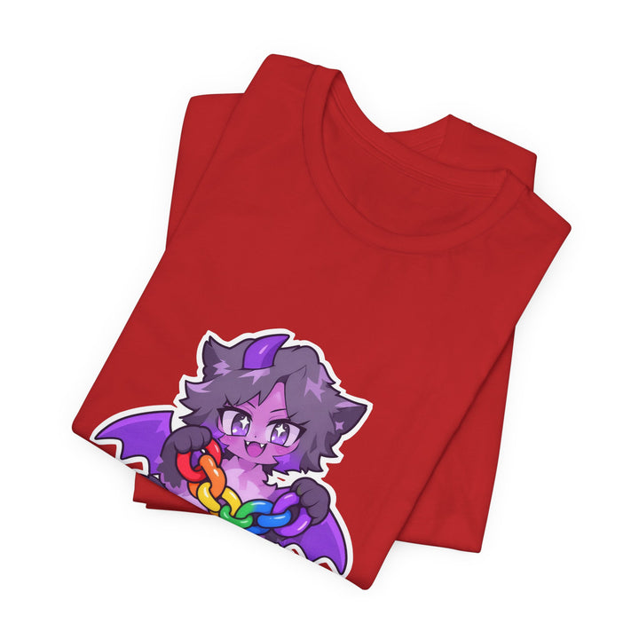 Rainbow Chain Maskottchen T-Shirt – Süßer Dämonen-Kater im Anime-Stil
