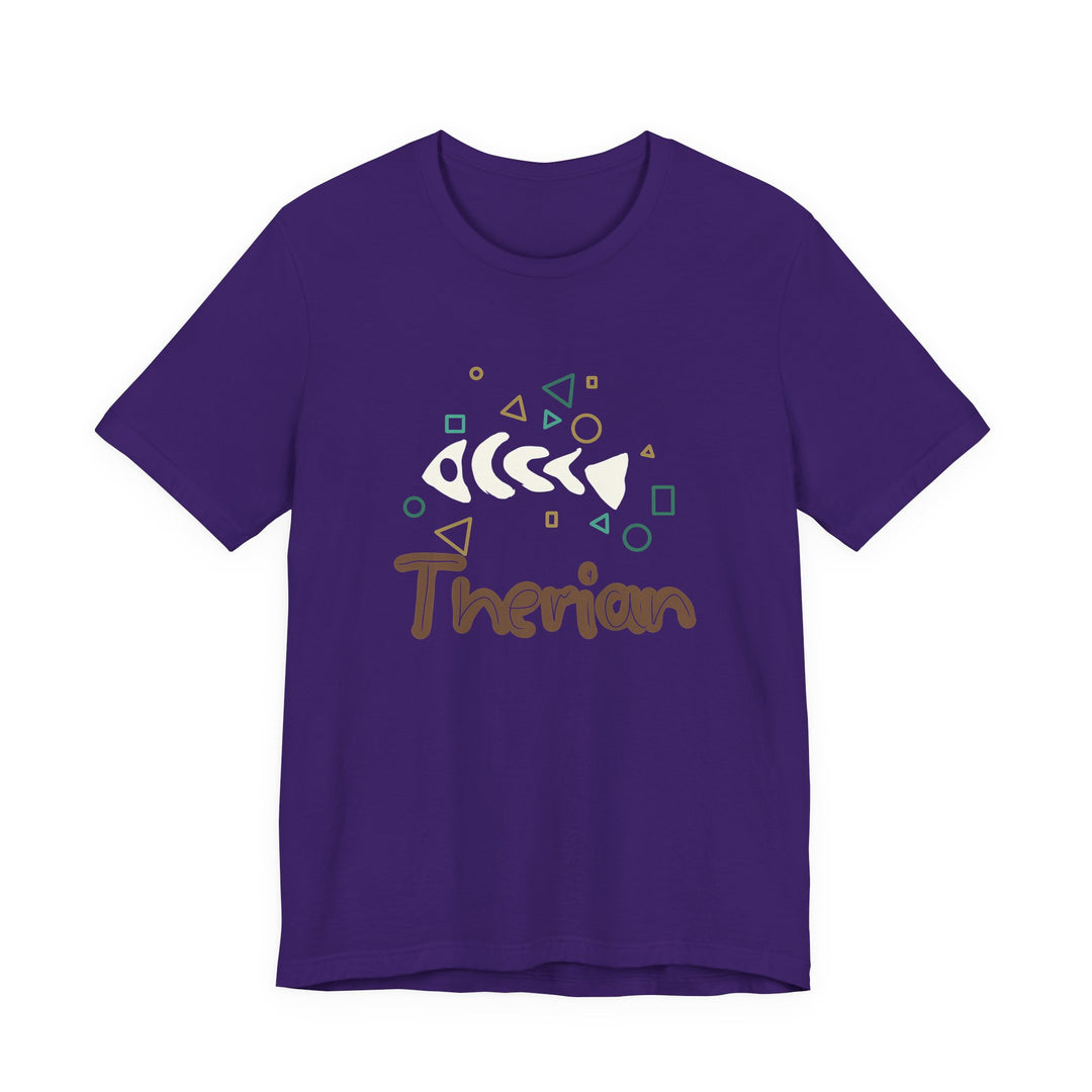 Therian Fish Bone T-Shirt – Geometrisches Fischskelett mit Schriftzug