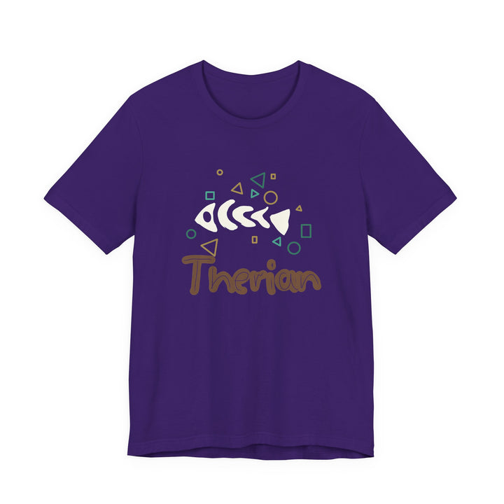 Therian Fish Bone T-Shirt – Geometrisches Fischskelett mit Schriftzug