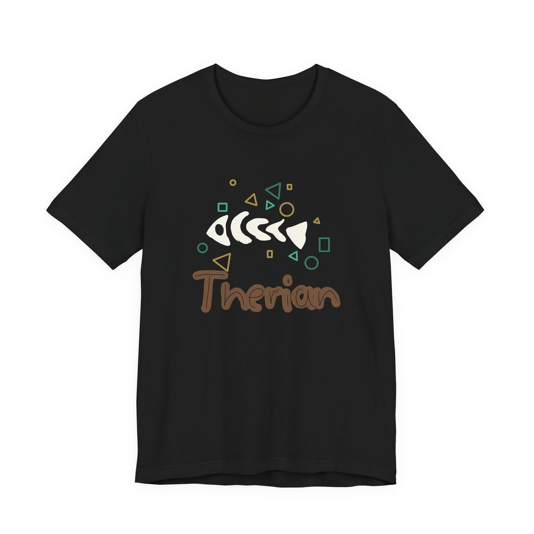 Therian Fish Bone T-Shirt – Geometrisches Fischskelett mit Schriftzug