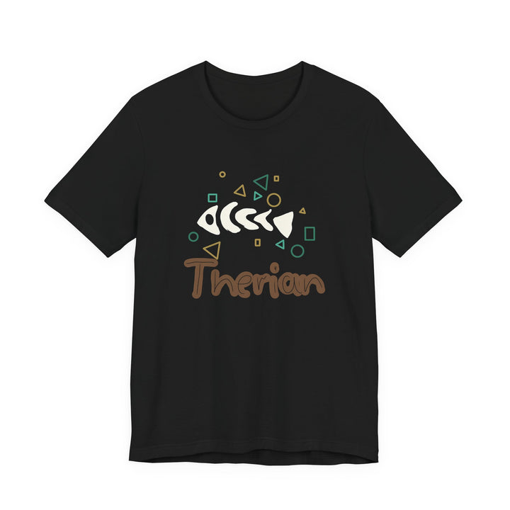 Therian Fish Bone T-Shirt – Geometrisches Fischskelett mit Schriftzug