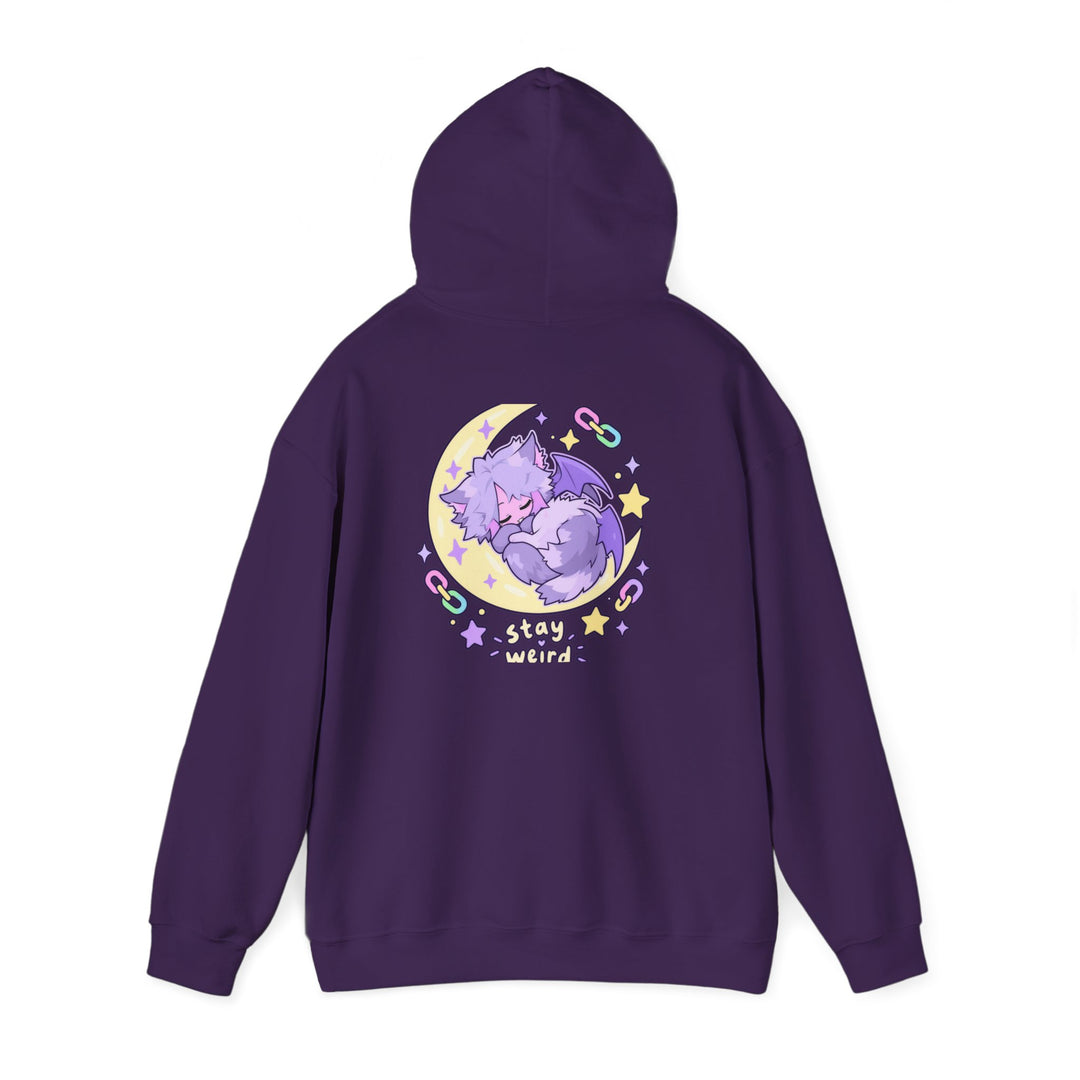 Stay Weird Hoodie – Schlafendes Fledermaus-Kätzchen, Rückendruck