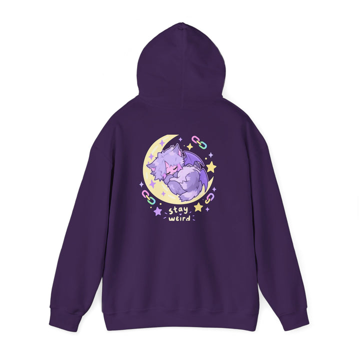 Stay Weird Hoodie – Schlafendes Fledermaus-Kätzchen, Rückendruck