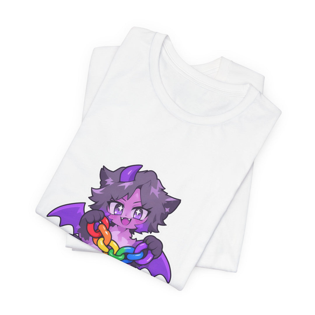 Rainbow Chain Maskottchen T-Shirt – Süßer Dämonen-Kater im Anime-Stil
