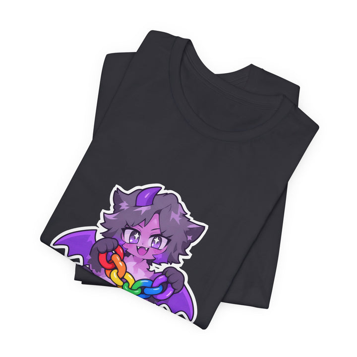 Rainbow Chain Maskottchen T-Shirt – Süßer Dämonen-Kater im Anime-Stil